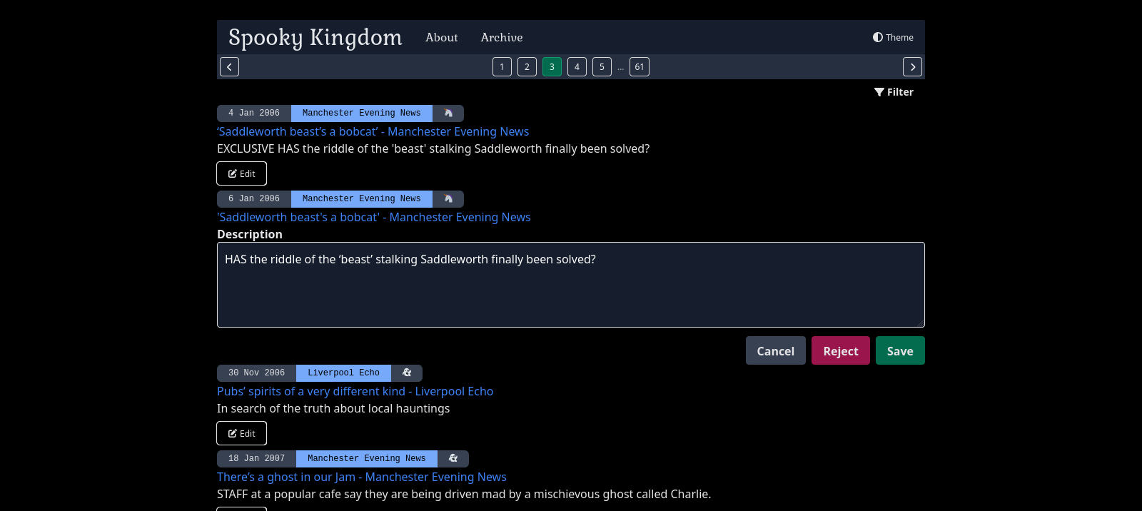 Screenshot of the admin edit controls on spookykingdom.co.uk